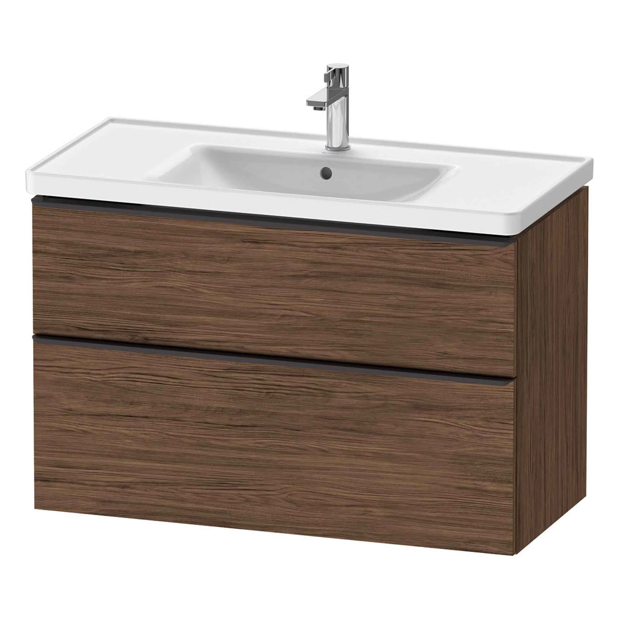 Duravit D-Neo Wall Mounted 2-Drawer Vanity Unit With Ceramic Basin - Dark Walnut