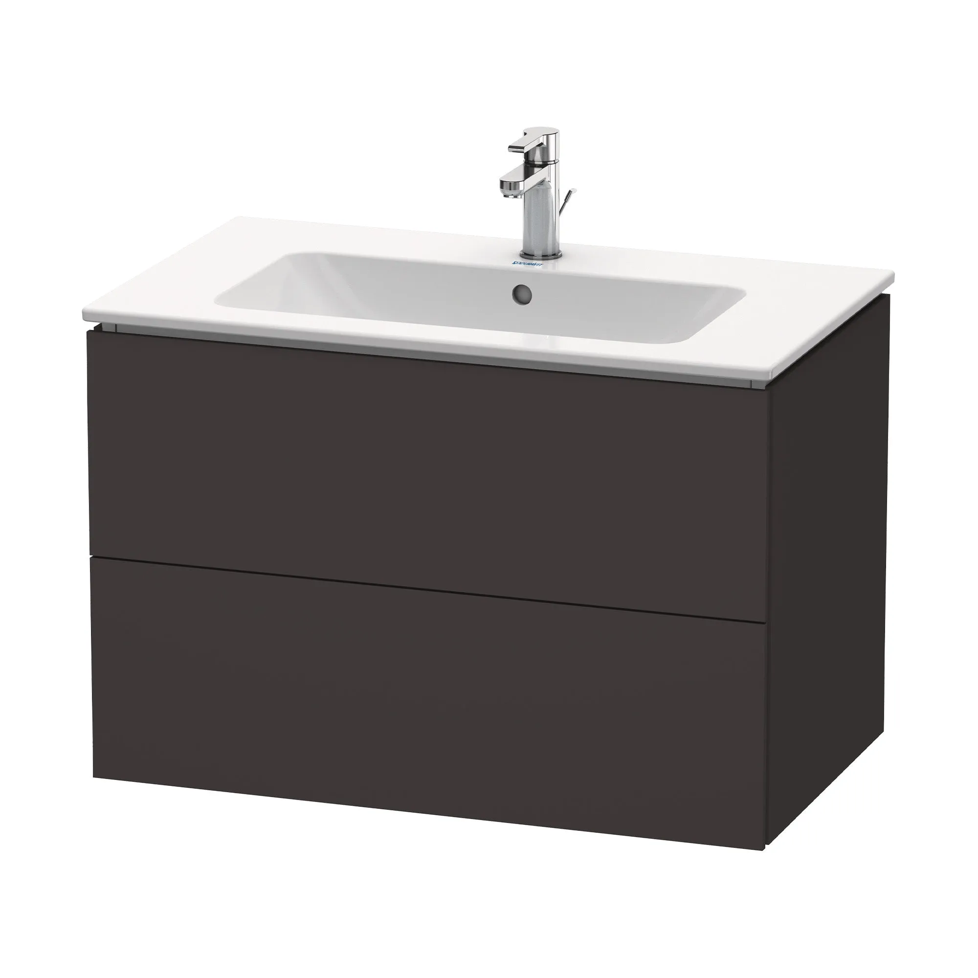 Duravit L-Cube Wall Mounted 2-Drawer Vanity Unit With Ceramic Basin - Graphite Super Matt
