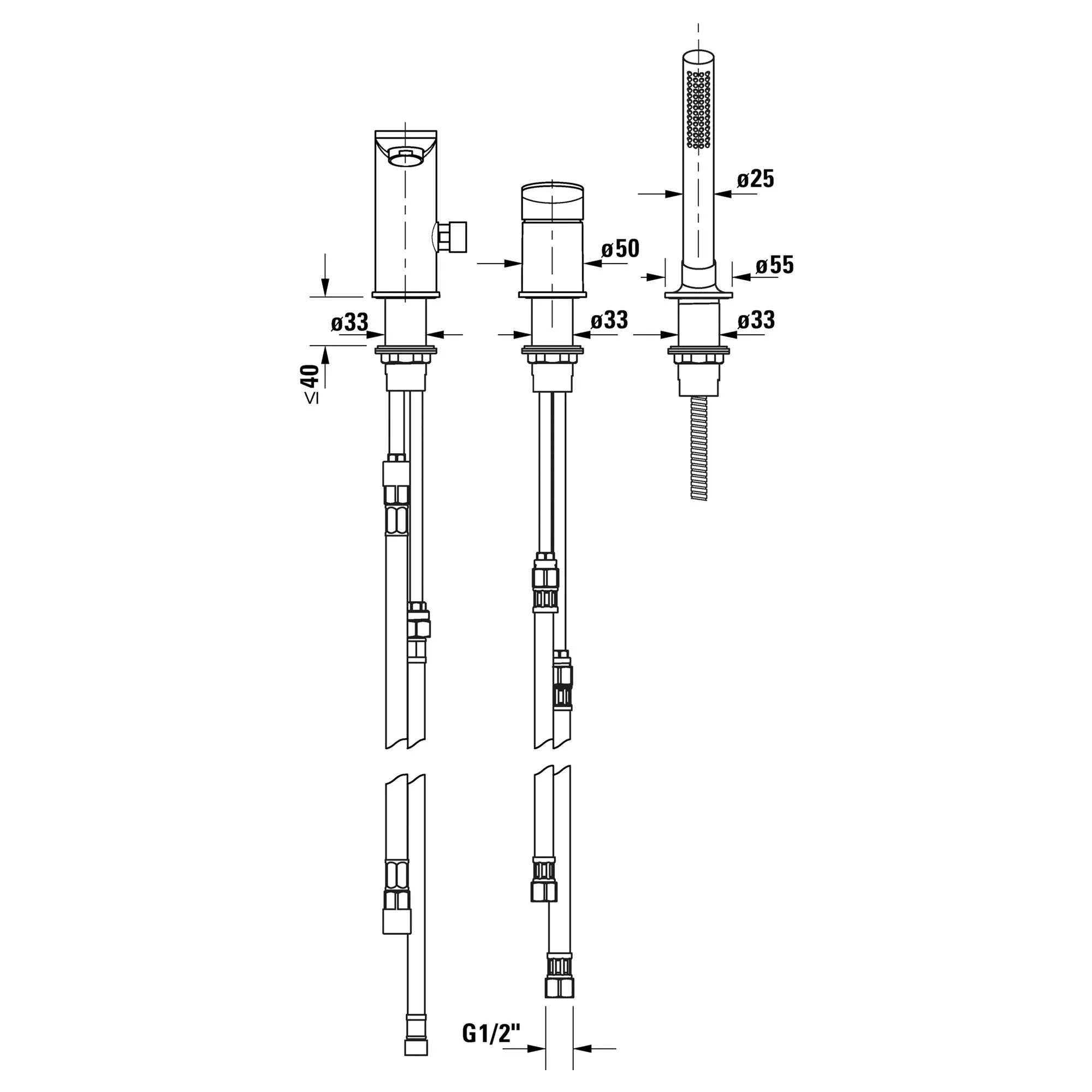 Duravit Wave 3 Hole Deck Mounted Bath Mixer with Shower Handset