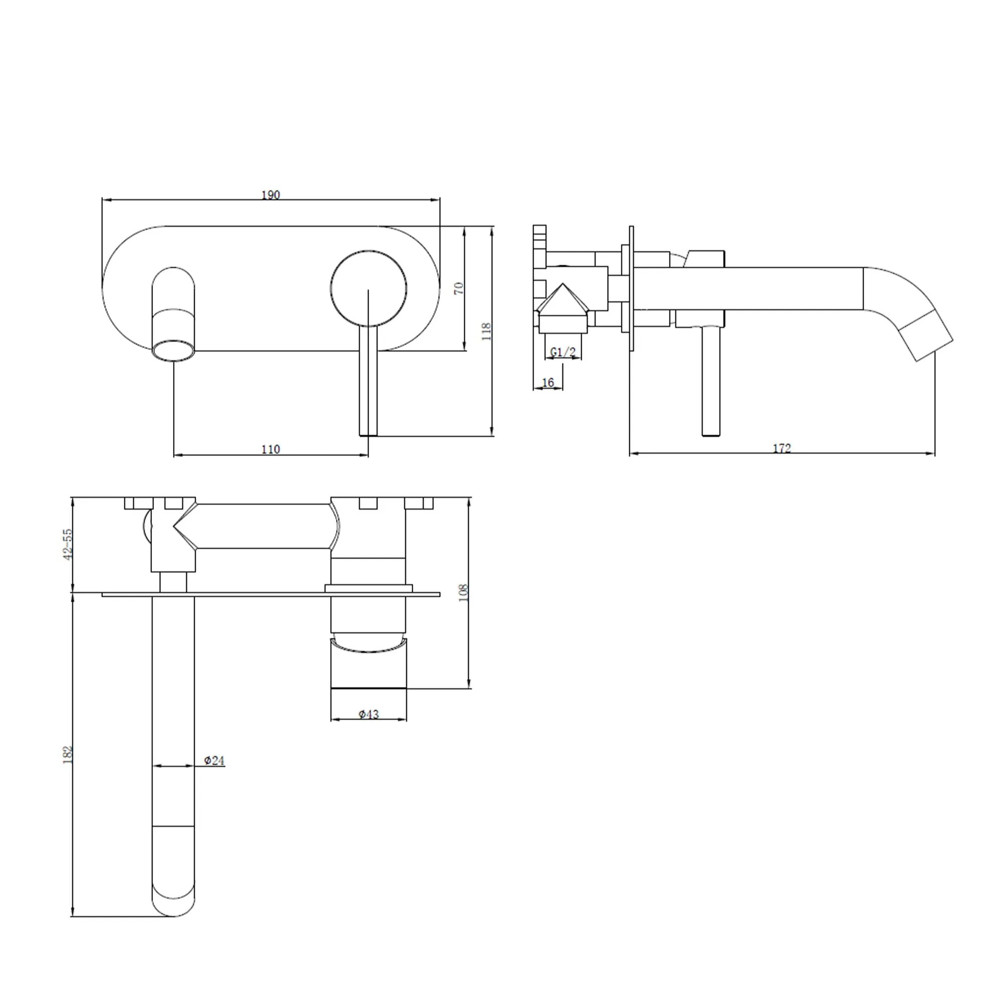 Elliot Round 2 Hole Wall Mounted Basin Mixer Tap