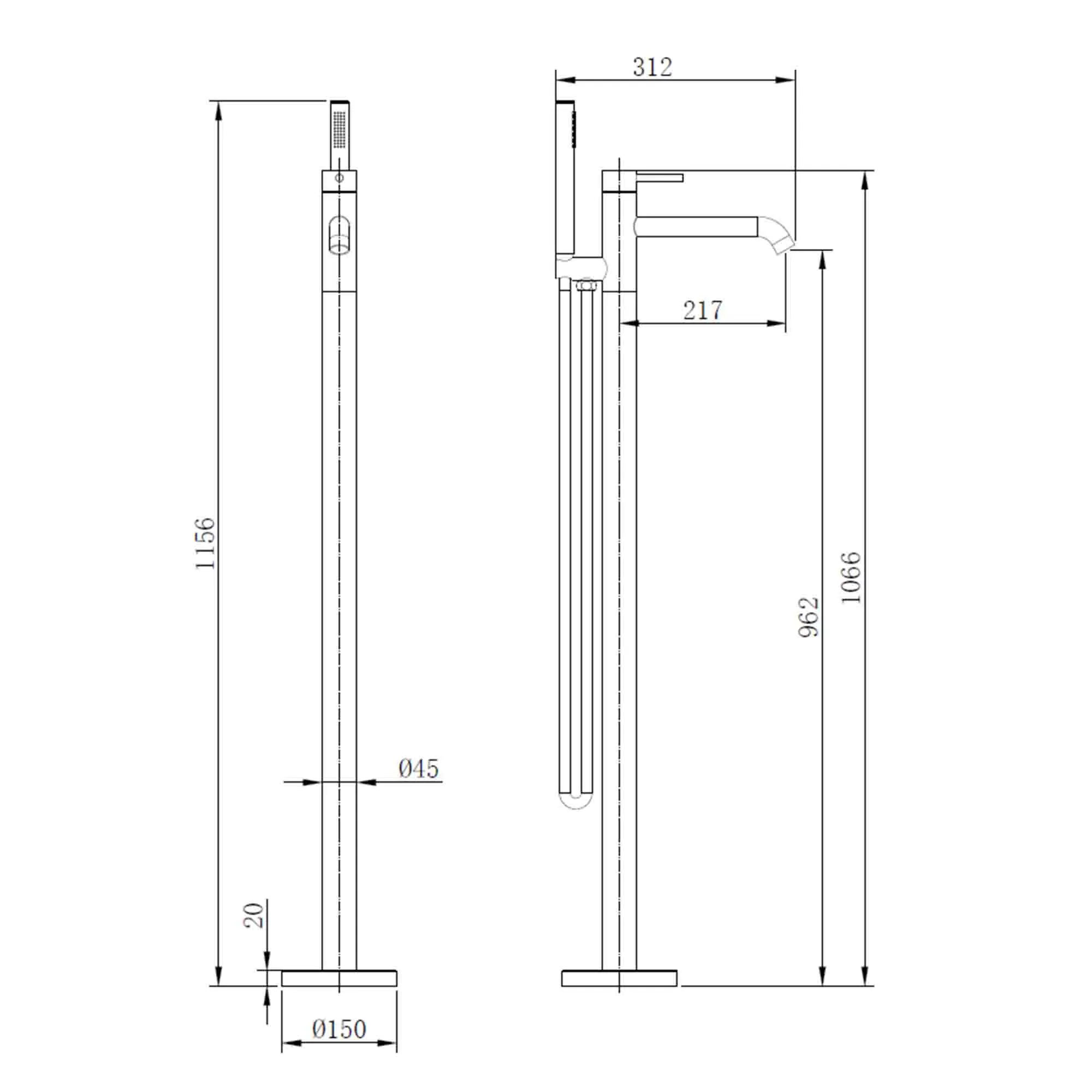 Elliot Round Floorstanding Bath Shower Mixer With Handset