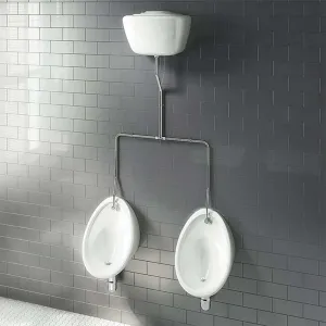 Exposed Urinal Pack with 2 x 500mm Top Inlet Urinal Bowls with 9L Ceramic Cistern - Gloss White