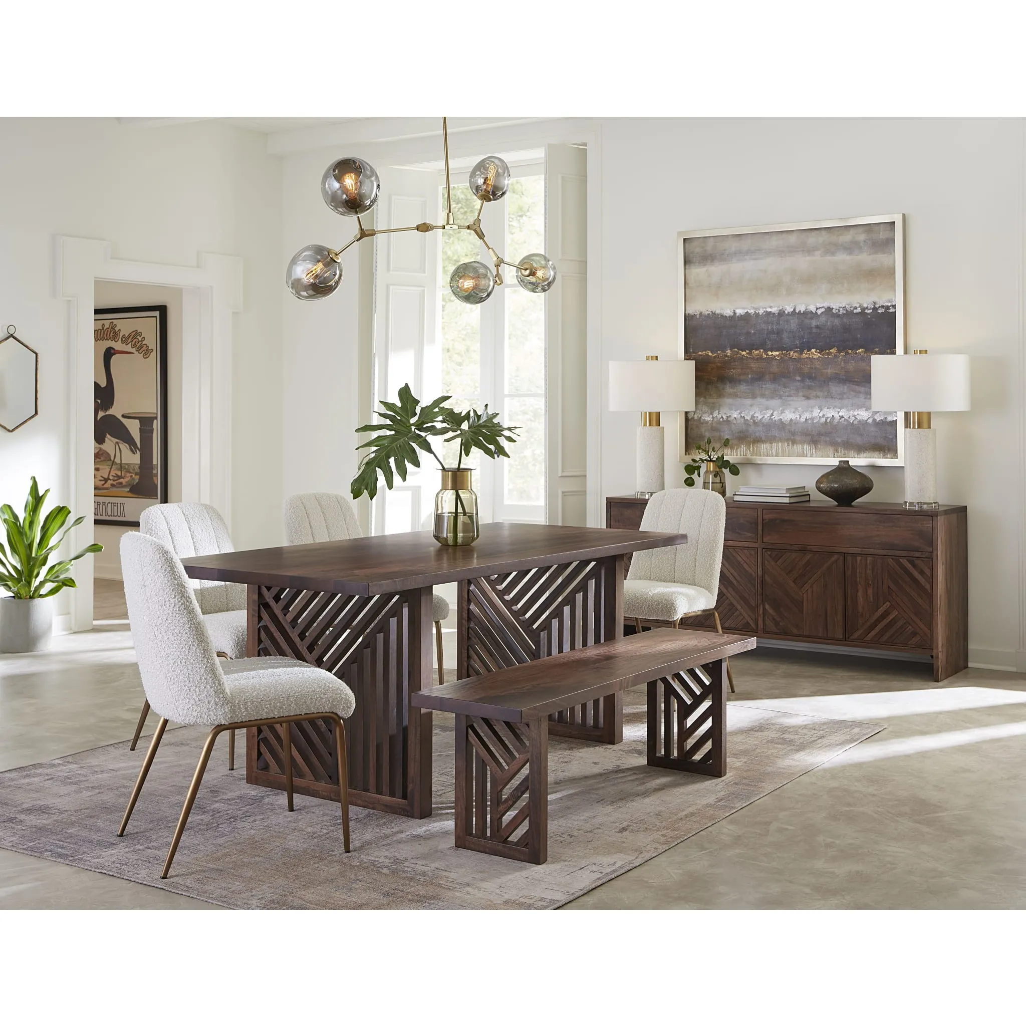 Fevano Four Door Two Drawer Solid Wood Sideboard in Smoked Brown Modus