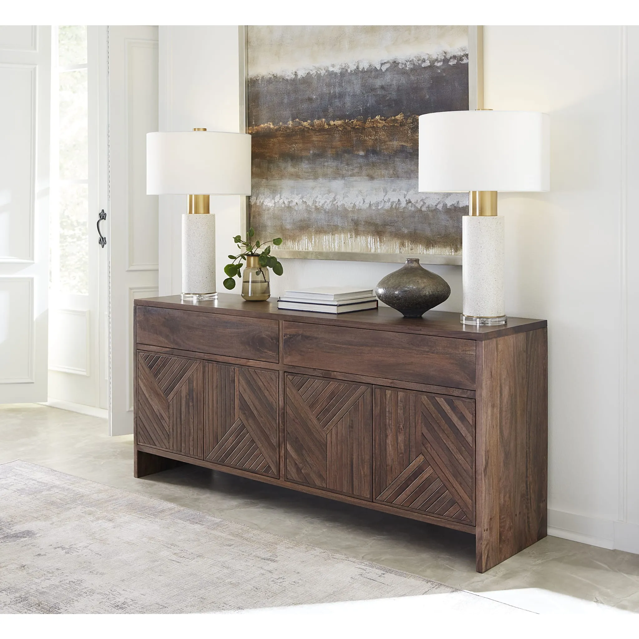 Fevano Four Door Two Drawer Solid Wood Sideboard in Smoked Brown Modus