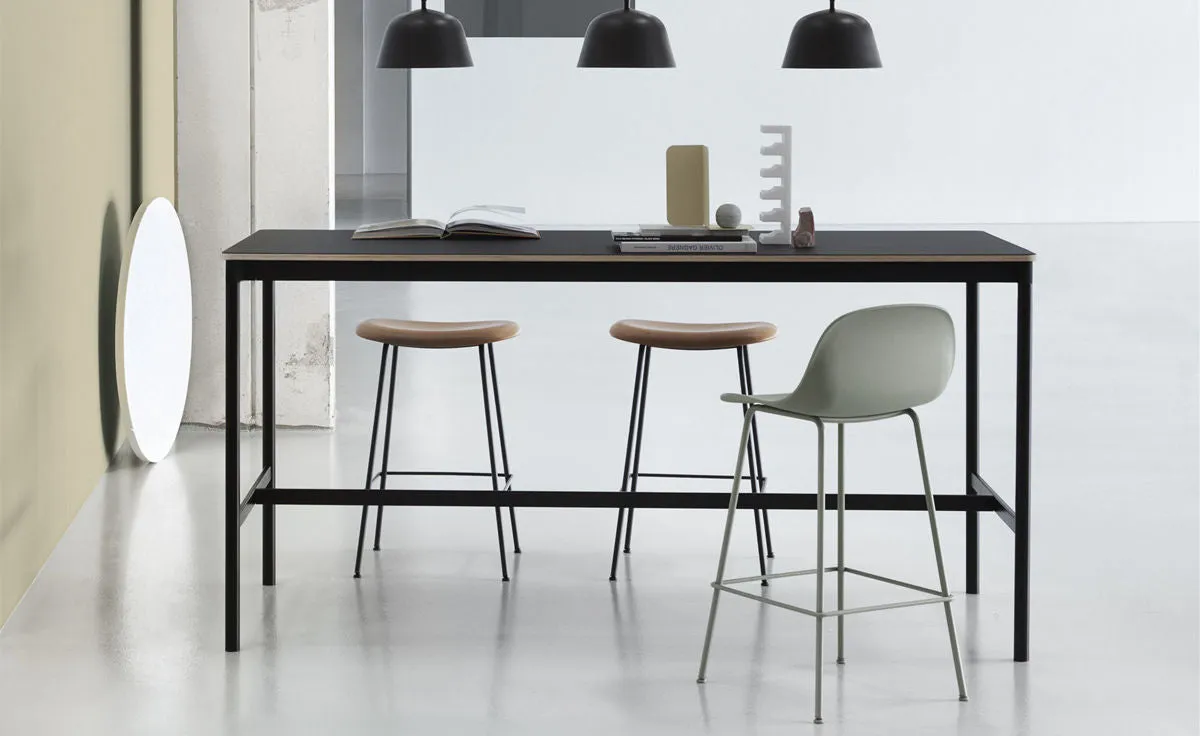 Fiber Stool with Backrest, tube base, 65cm, Ochre/Black