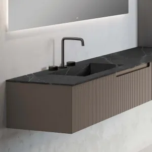 Fiora Synergy Designer Wall Mounted 1-Drawer Vanity Unit with Negro Marquina Top and Built-In Basin