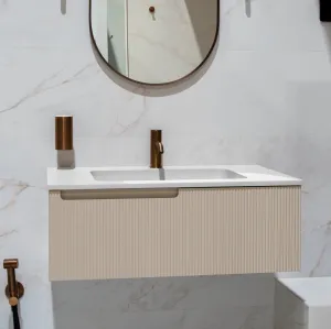 Fiora Synergy Designer Wall Mounted 1-Drawer Vanity Unit with Qube Matt White Basin