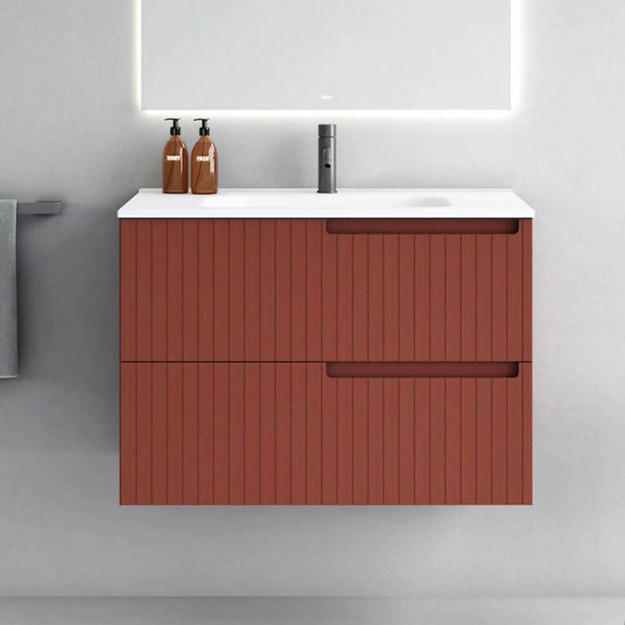 Fiora Synergy Designer Wall Mounted 1-Drawer Vanity Unit with Single Tap Hole Ceramic Basin