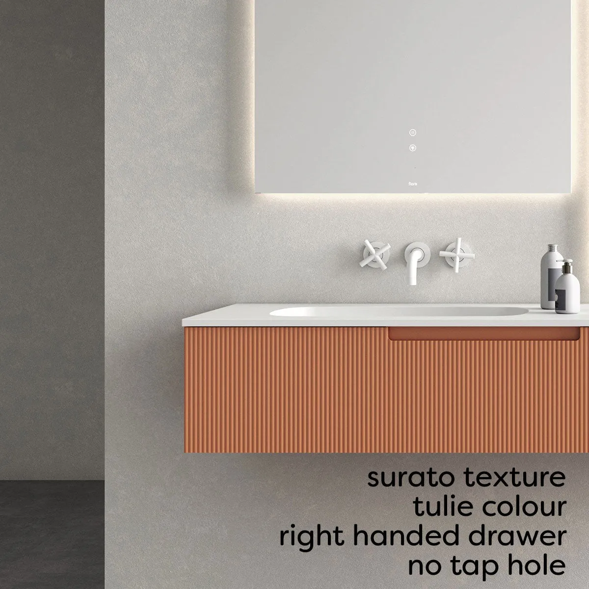 Fiora Synergy Designer Wall Mounted 1-Drawer Vanity Unit with Single Tap Hole Ceramic Basin