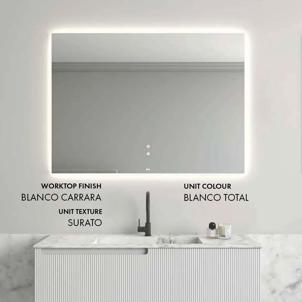 Fiora Synergy Designer Wall Mounted 2-Drawer Vanity Unit with Blanco Carrara Top and Built-In Basin