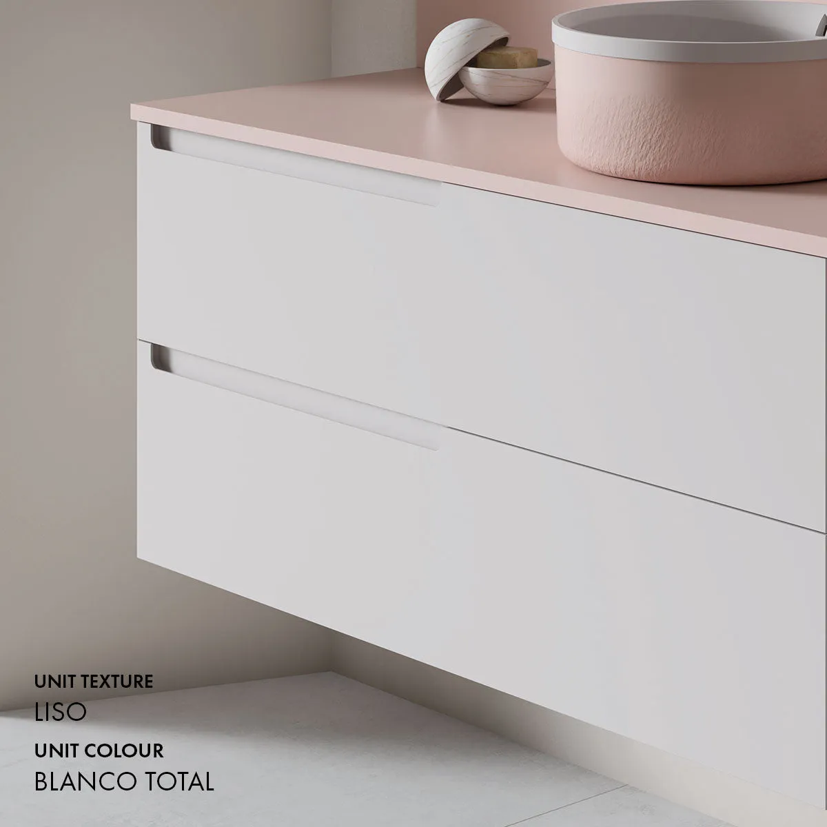 Fiora Synergy Designer Wall Mounted 2-Drawer Vanity Unit with Blanco Carrara Top and Built-In Basin