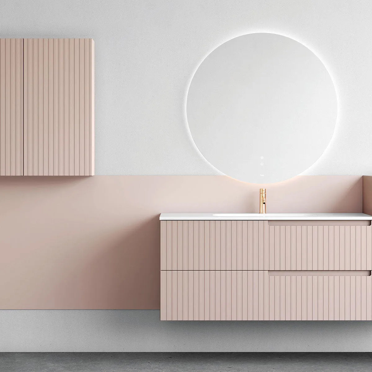 Fiora Synergy Designer Wall Mounted 2-Drawer Vanity Unit with Blanco Carrara Top and Built-In Basin