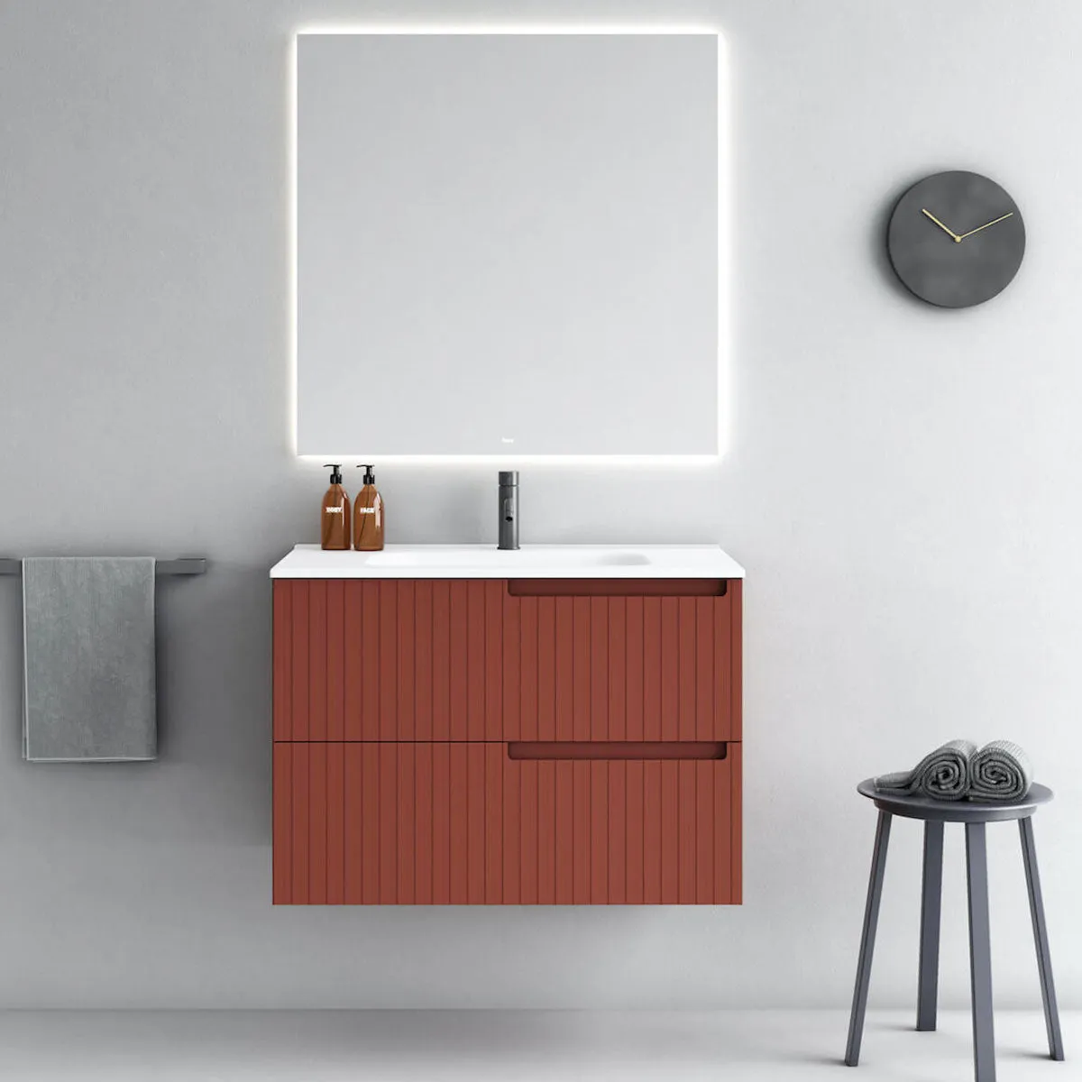 Fiora Synergy Designer Wall Mounted 2-Drawer Vanity Unit with Blanco Carrara Top and Built-In Basin