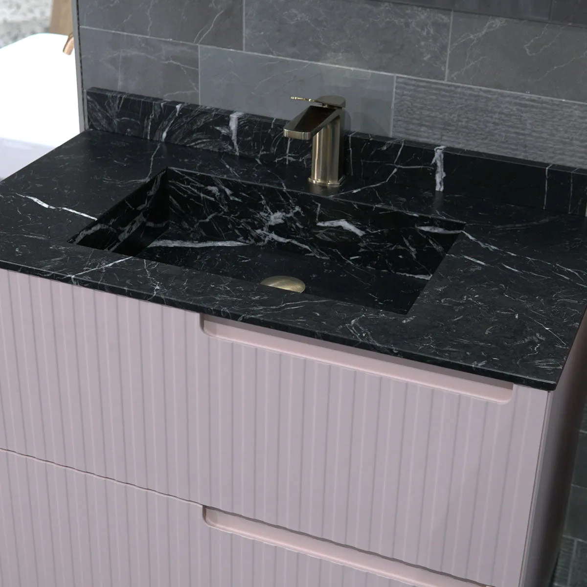 Fiora Synergy Designer Wall Mounted 2-Drawer Vanity Unit with Blanco Carrara Top and Built-In Basin