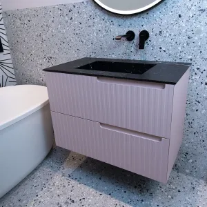 Fiora Synergy Designer Wall Mounted 2-Drawer Vanity Unit with Negro Marquina Top and Built-In Basin