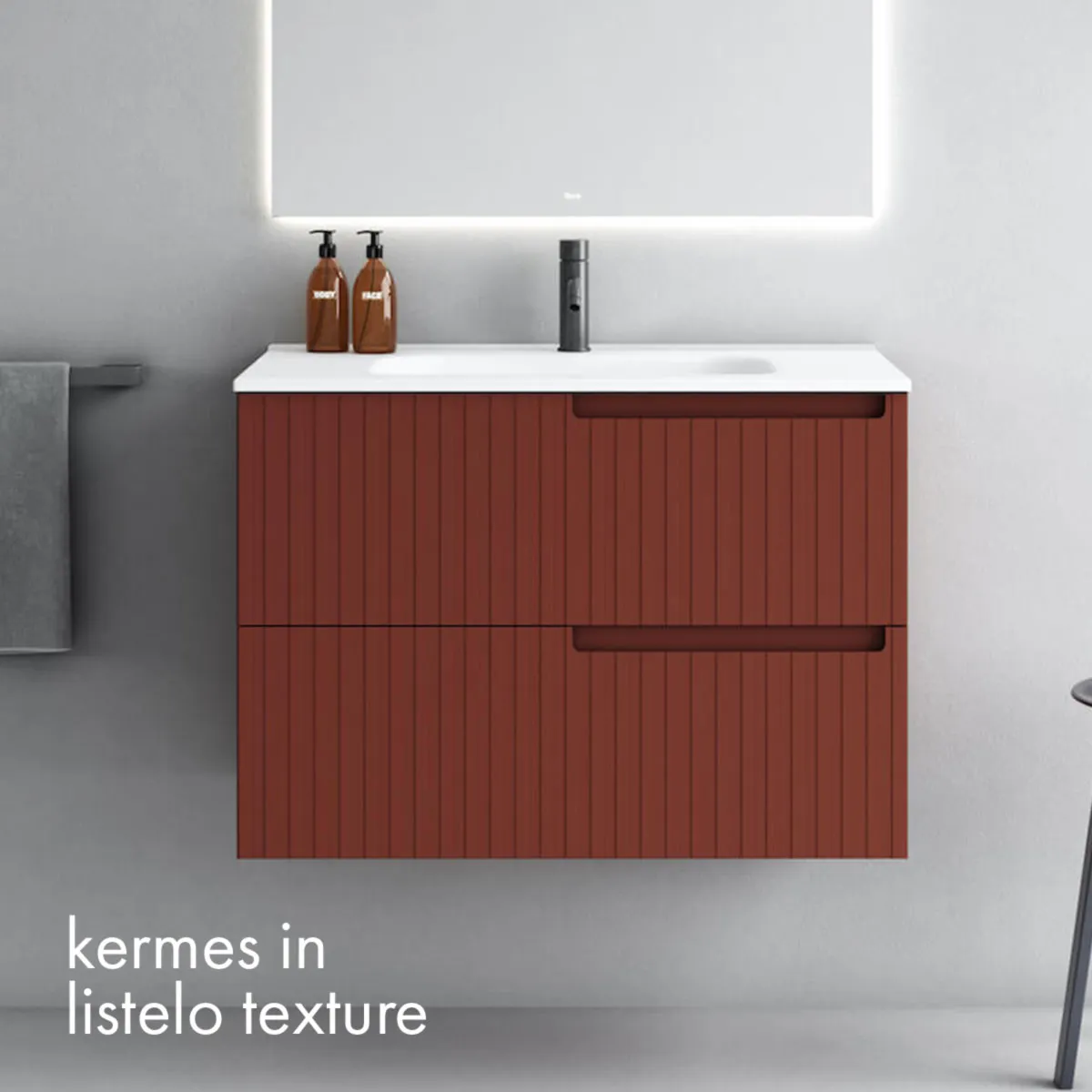 Fiora Synergy Designer Wall Mounted 2-Drawer Vanity Unit with Pietra Gris Top and Built-In Basin
