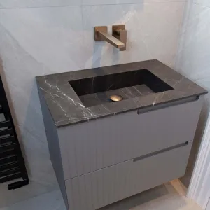 Fiora Synergy Designer Wall Mounted 2-Drawer Vanity Unit with Pietra Gris Top and Built-In Basin