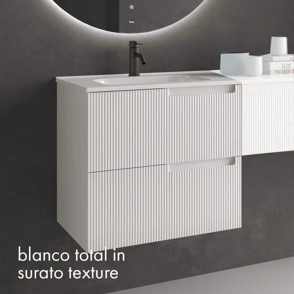 Fiora Synergy Designer Wall Mounted 2-Drawer Vanity Unit with Solid Surface Basin