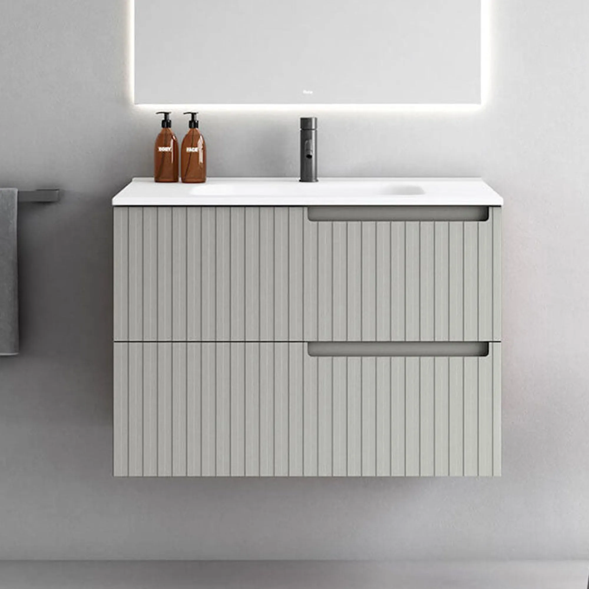 Fiora Synergy Designer Wall Mounted 2-Drawer Vanity Unit with Solid Surface Basin