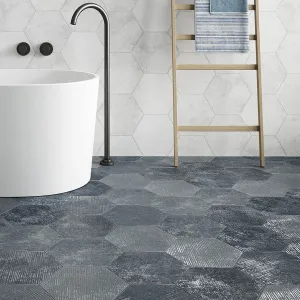 Fiori Azul Decor Hexagonal Porcelain Tile 23x27cm Matt