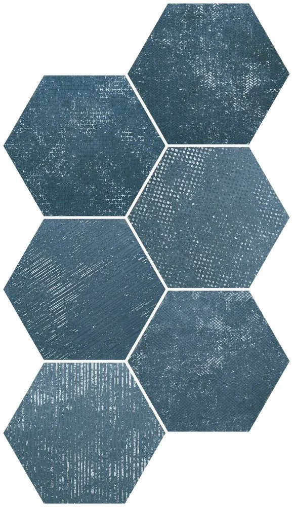 Fiori Azul Decor Hexagonal Porcelain Tile 23x27cm Matt