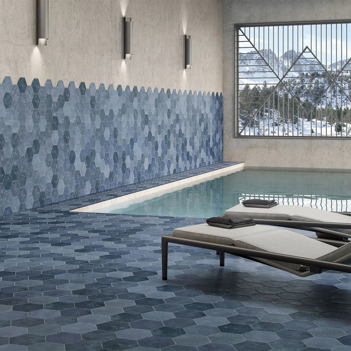 Fiori Azul Decor Hexagonal Porcelain Tile 23x27cm Matt