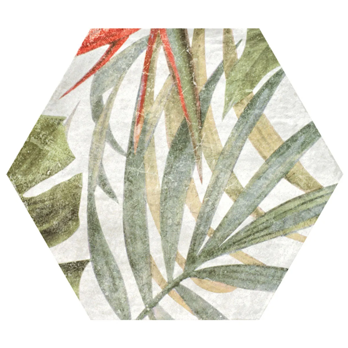 Fiori Blanco Floral Decor Hexagonal Porcelain Tile 23x27cm Matt