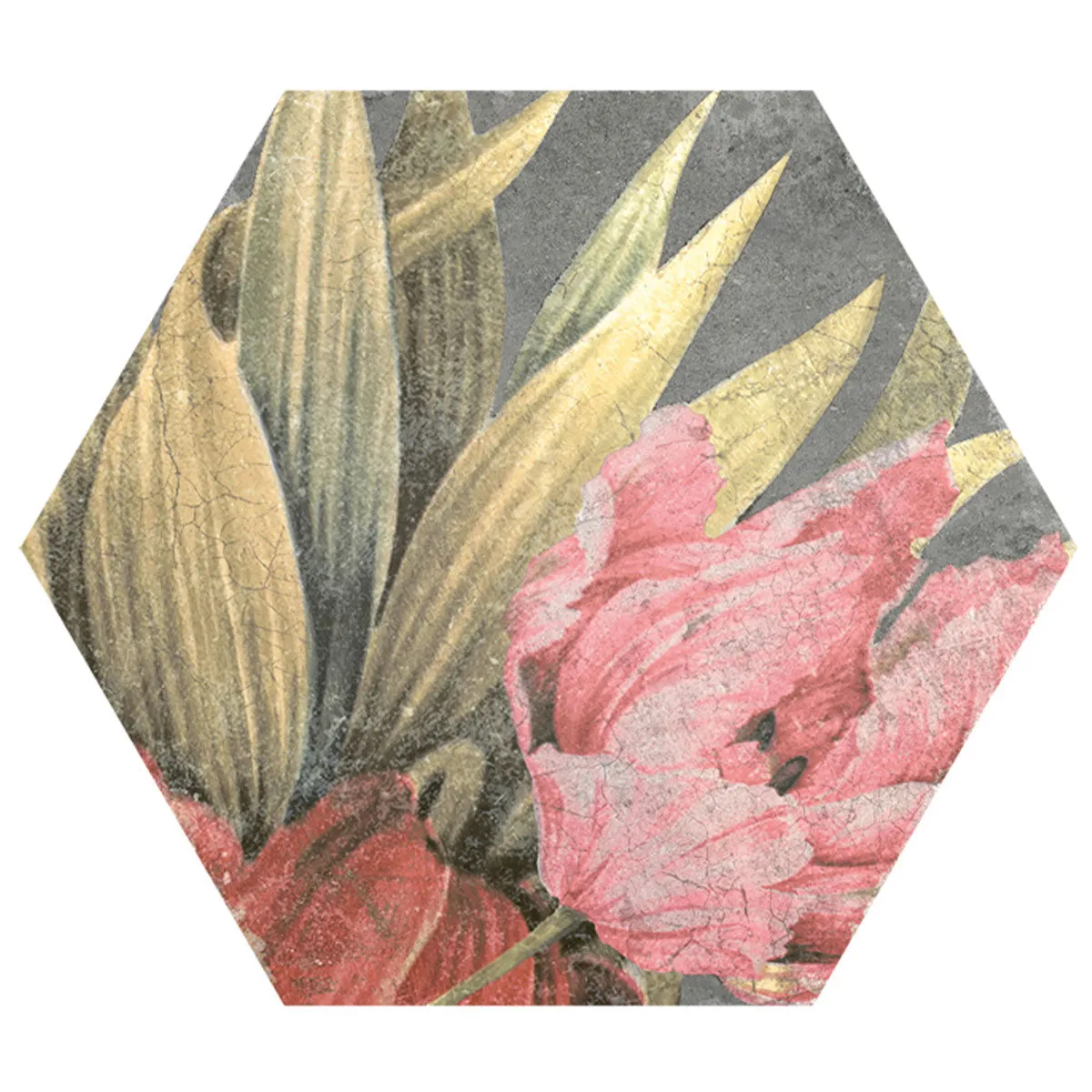 Fiori Lava Floral Decor Hexagonal Porcelain Tile 23x27cm Matt