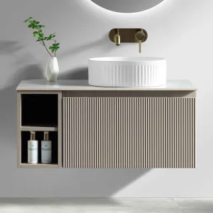Florence Fluted 800 Wall Mounted Vanity Unit With Worktop and Open Shelf - Soft Coffee