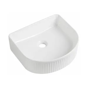Florence Fluted D-Shape Countertop Basin - Gloss White