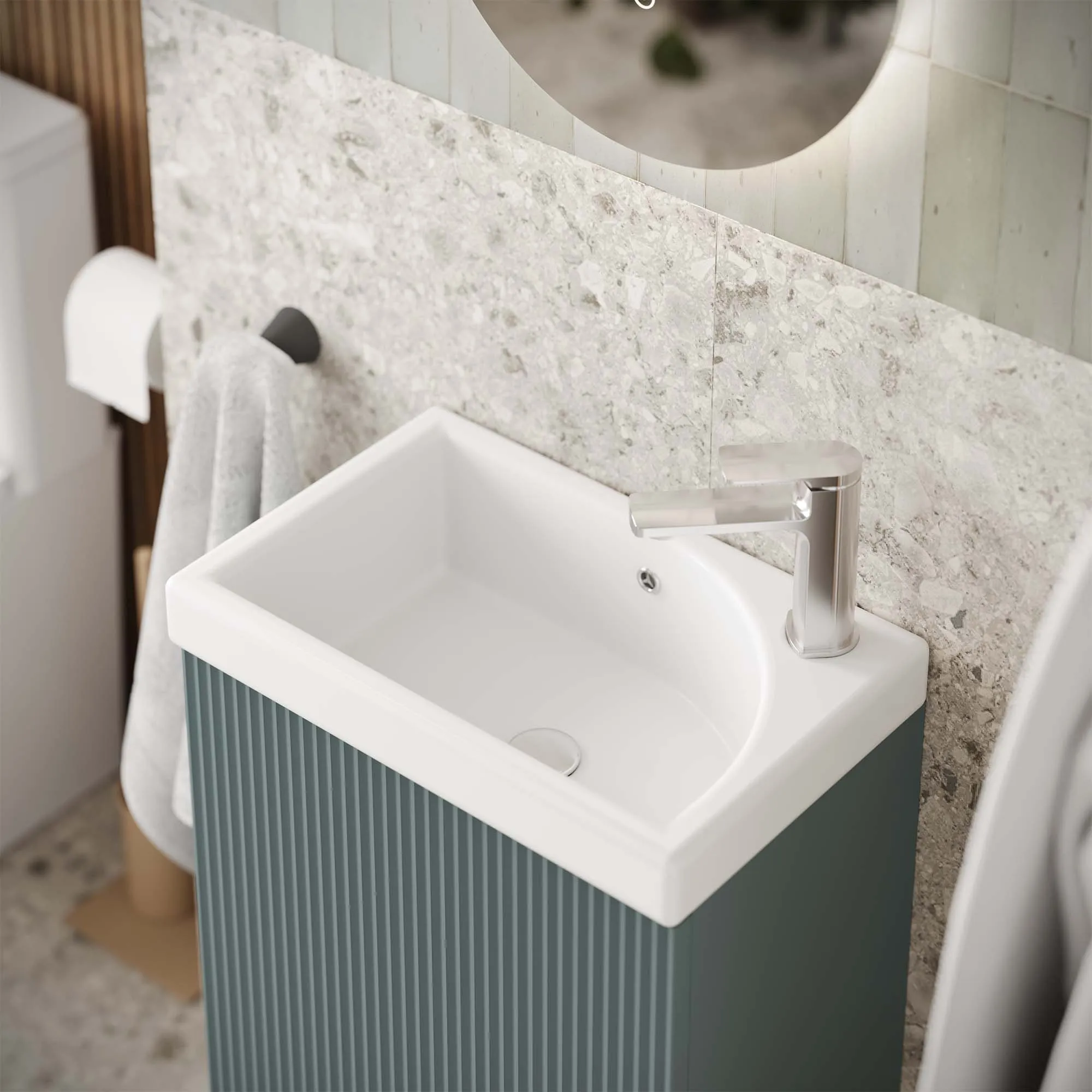 Florence Fluted Floorstanding Cloakroom Vanity Unit With Ceramic Basin