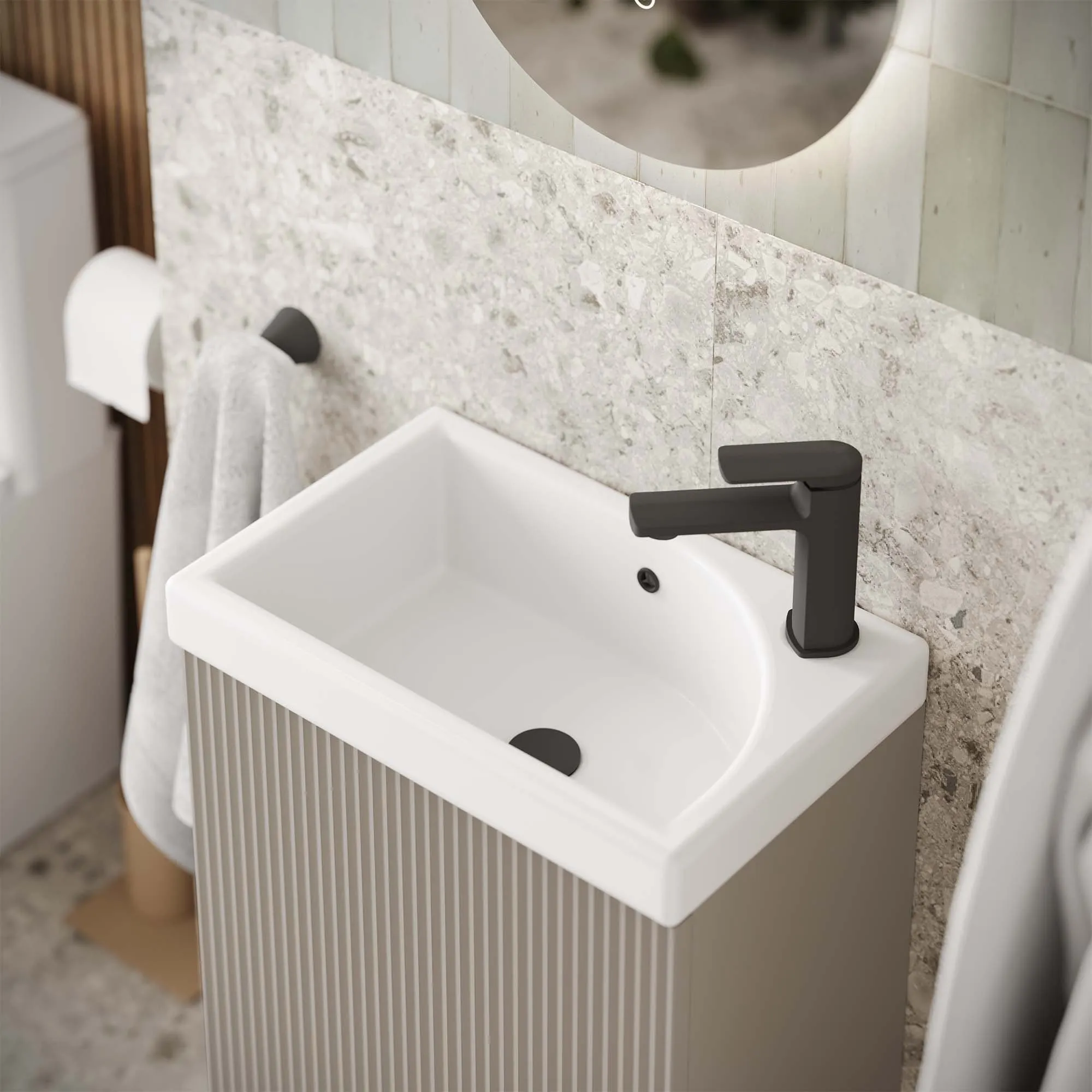 Florence Fluted Floorstanding Cloakroom Vanity Unit With Ceramic Basin