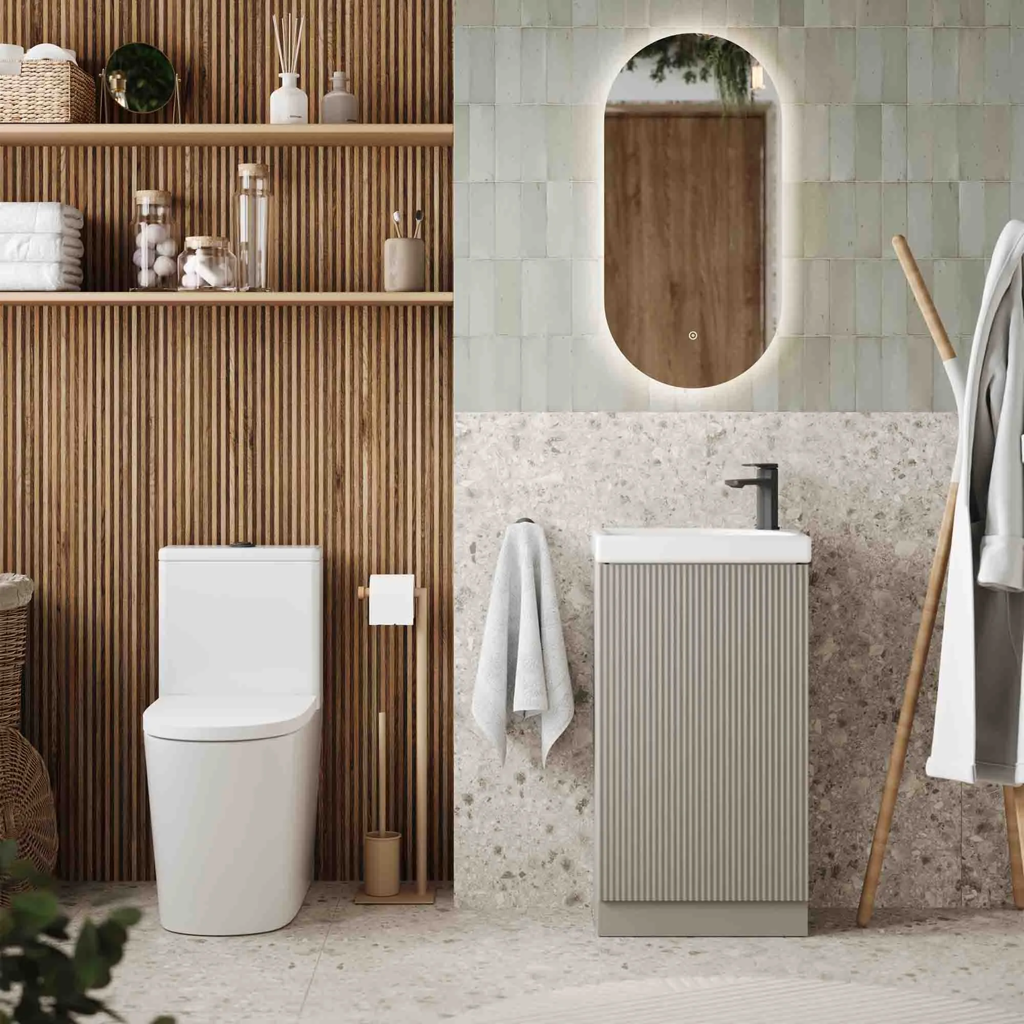 Florence Fluted Floorstanding Cloakroom Vanity Unit With Ceramic Basin