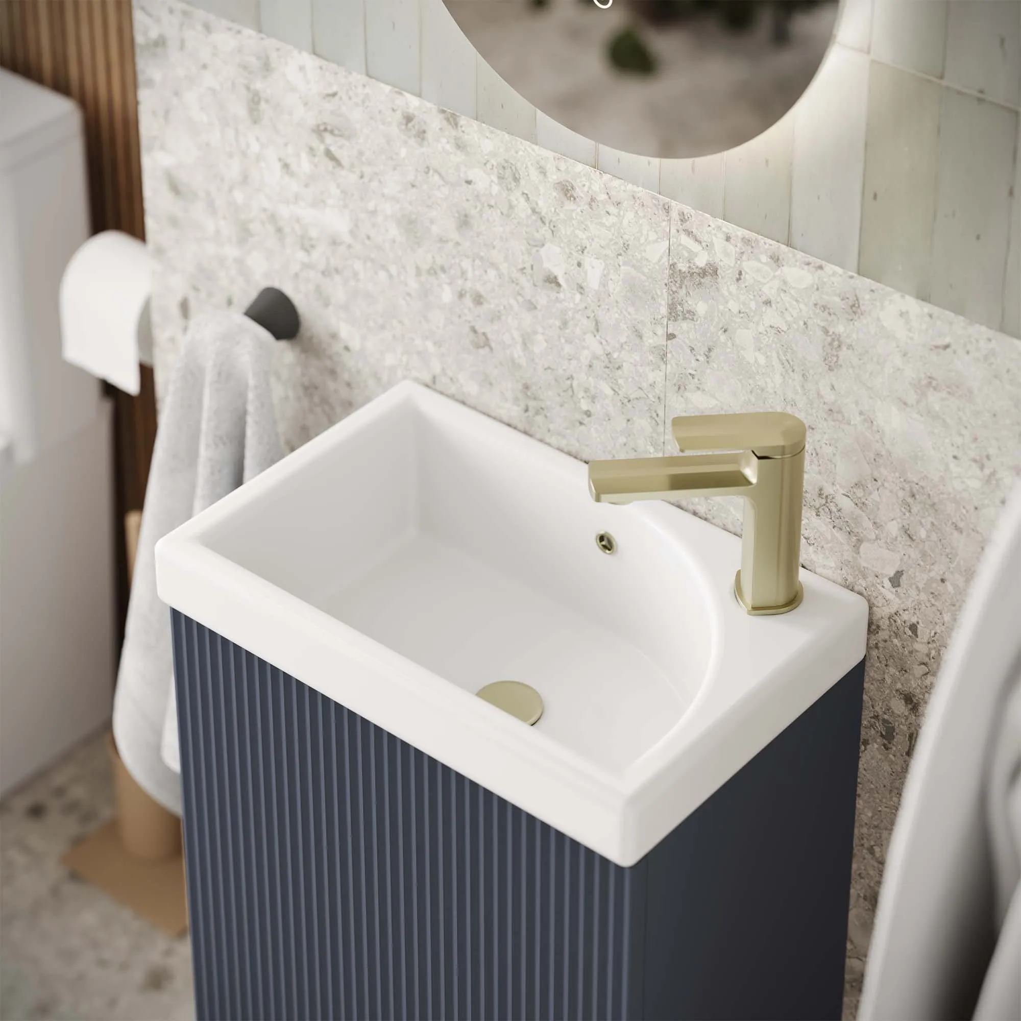 Florence Fluted Floorstanding Cloakroom Vanity Unit With Ceramic Basin