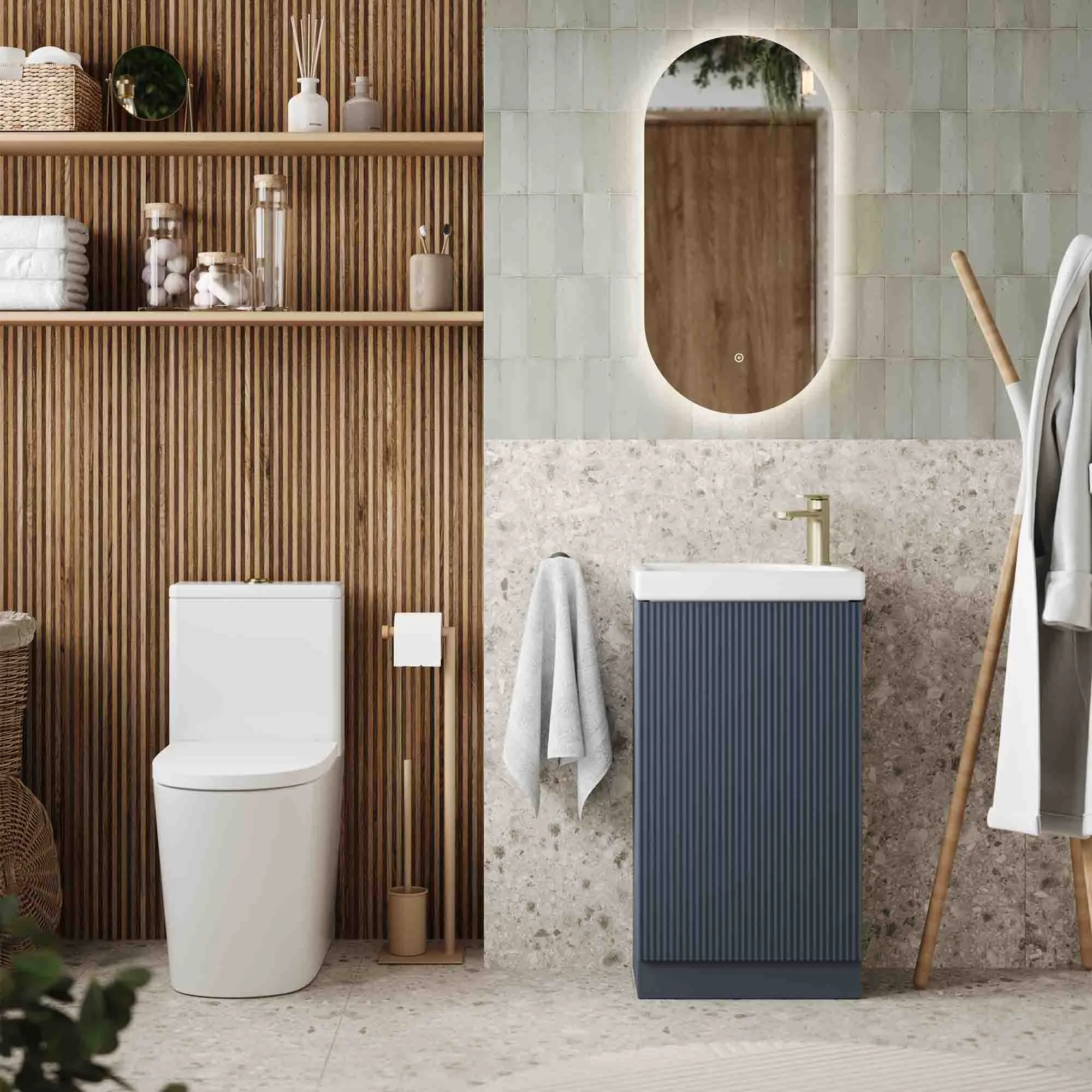Florence Fluted Floorstanding Cloakroom Vanity Unit With Ceramic Basin