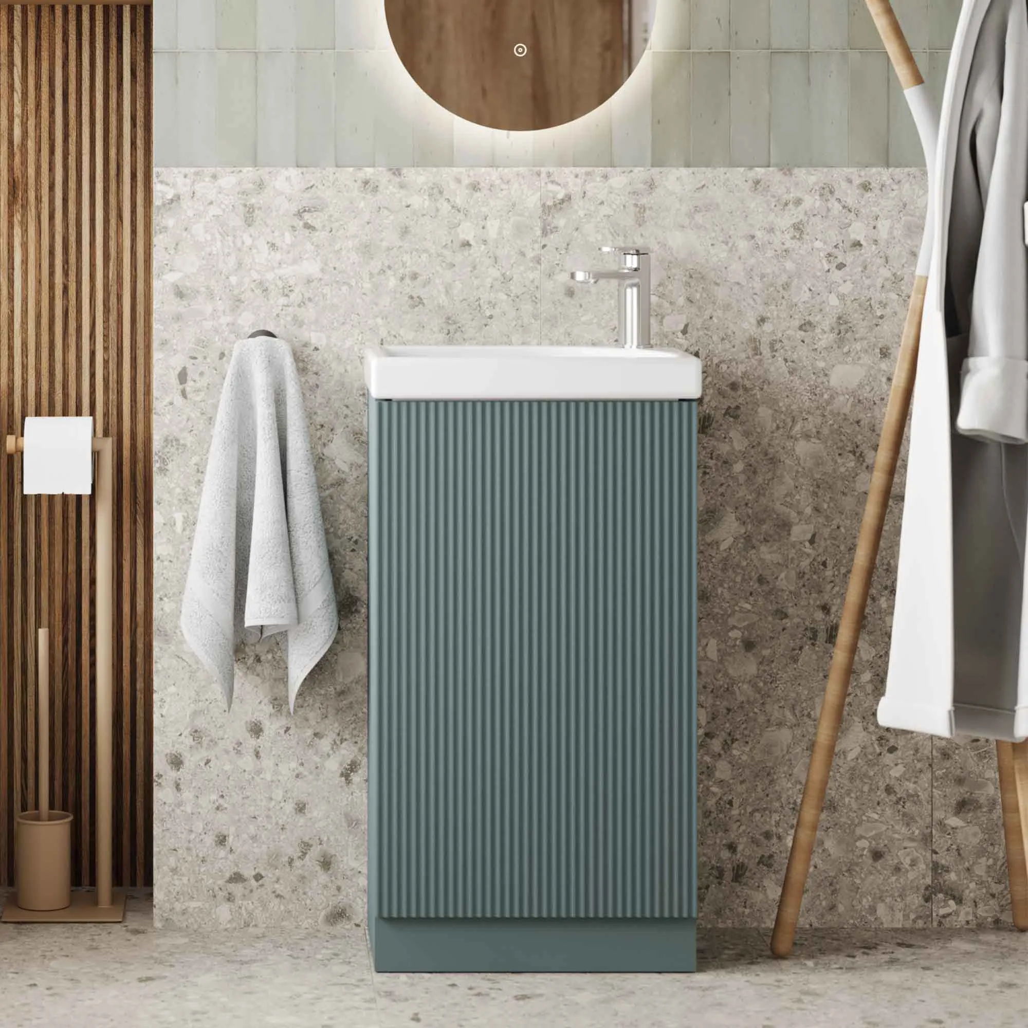 Florence Fluted Floorstanding Cloakroom Vanity Unit With Ceramic Basin