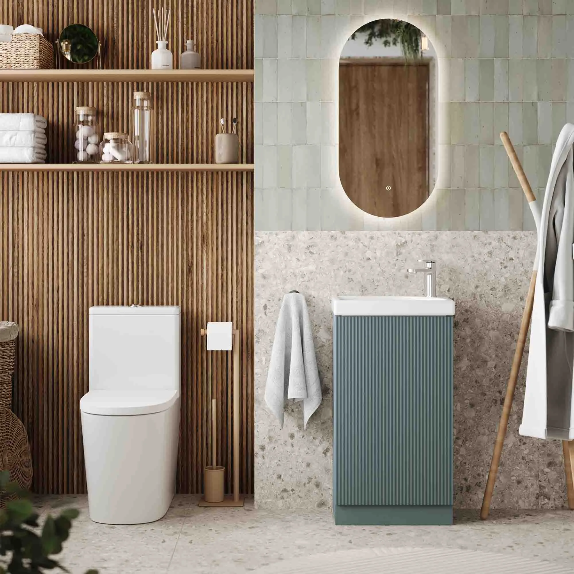 Florence Fluted Floorstanding Cloakroom Vanity Unit With Ceramic Basin