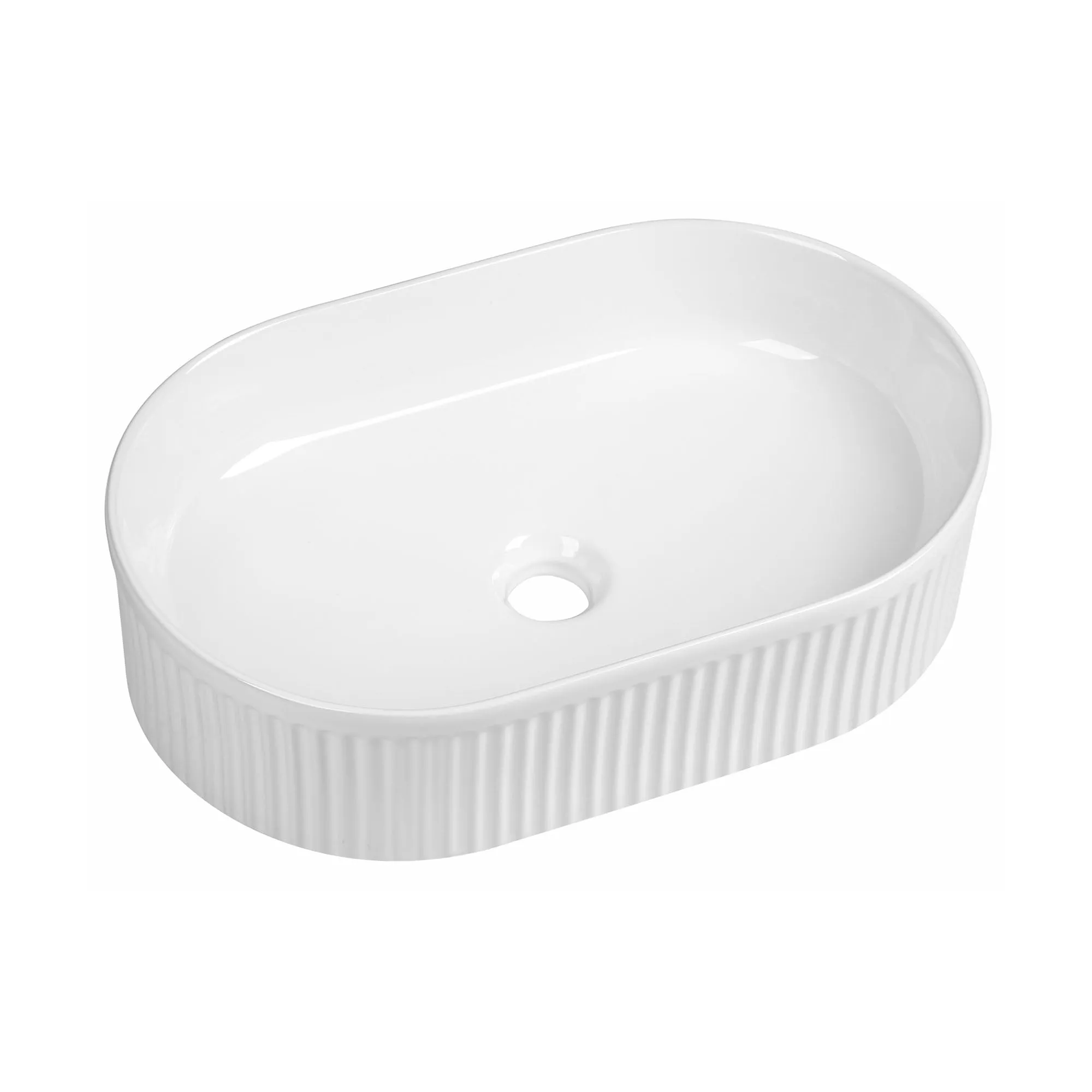 Florence Fluted Oval Countertop Basin - Gloss White