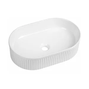 Florence Fluted Oval Countertop Basin - Gloss White