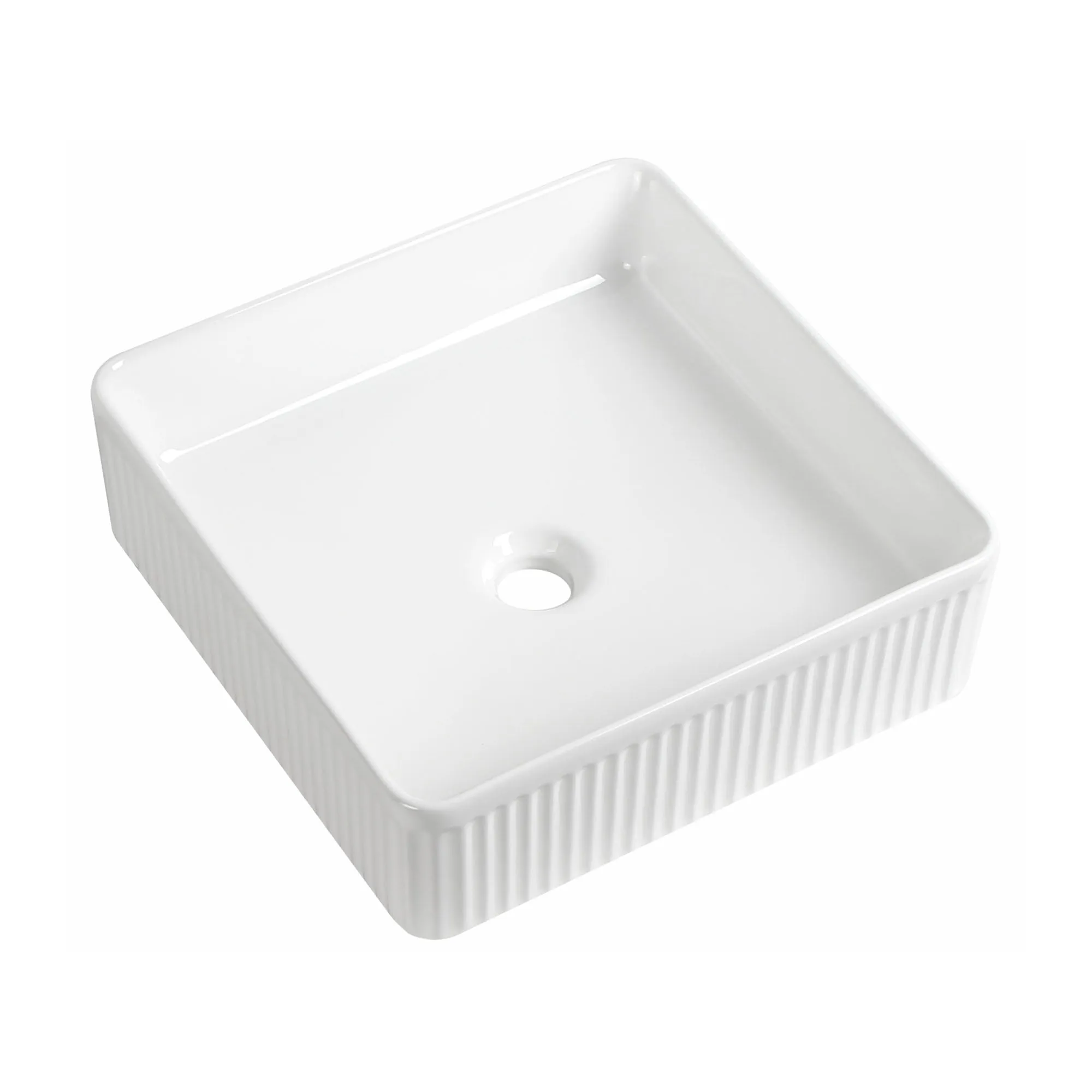 Florence Fluted Square Countertop Basin - Gloss White