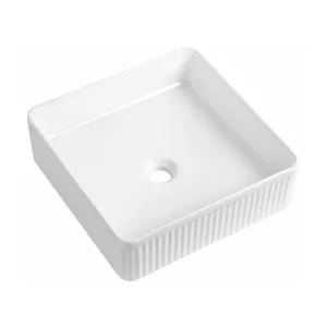 Florence Fluted Square Countertop Basin - Gloss White