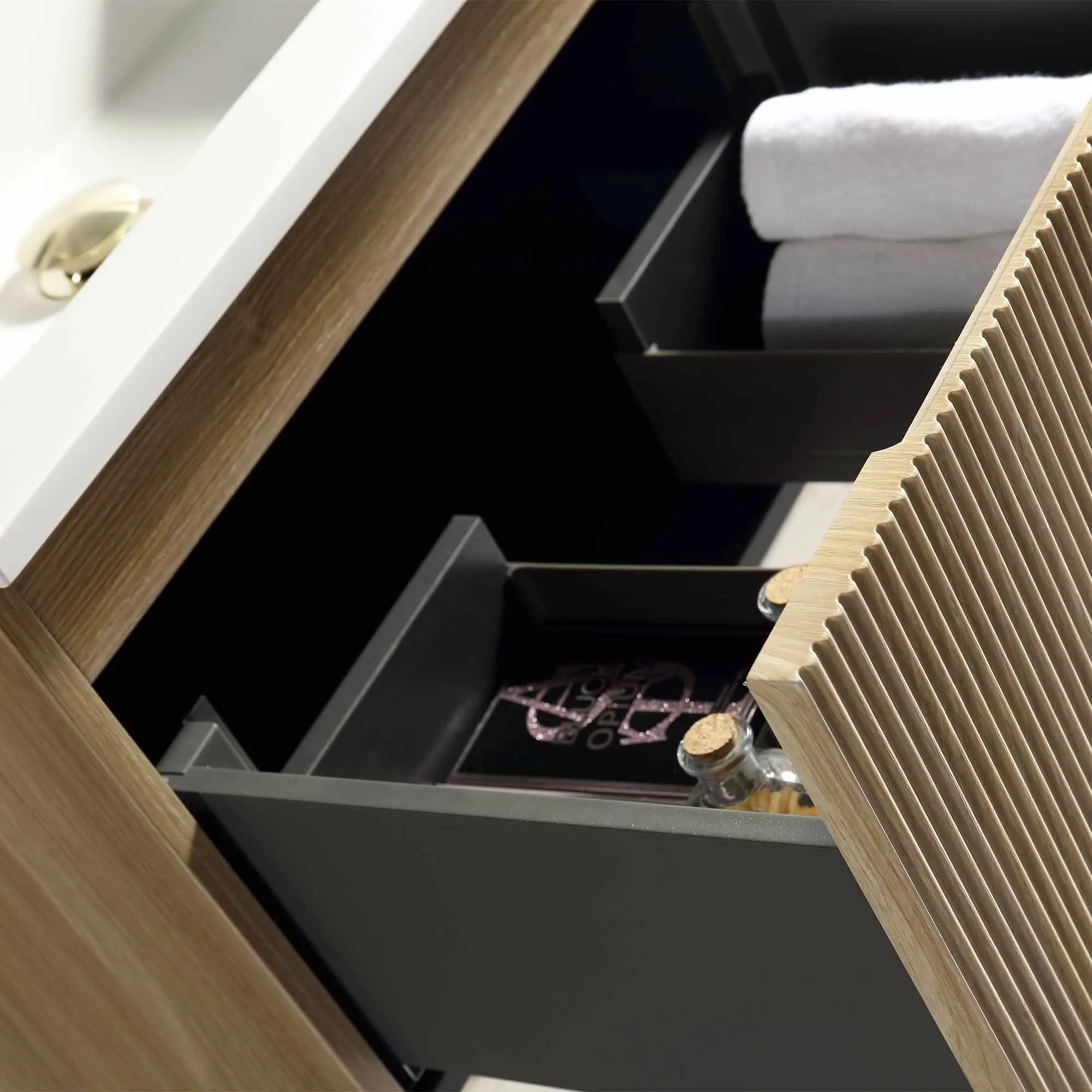 Florence Fluted Wall Mounted Vanity Unit With Washbasin - Country Oak