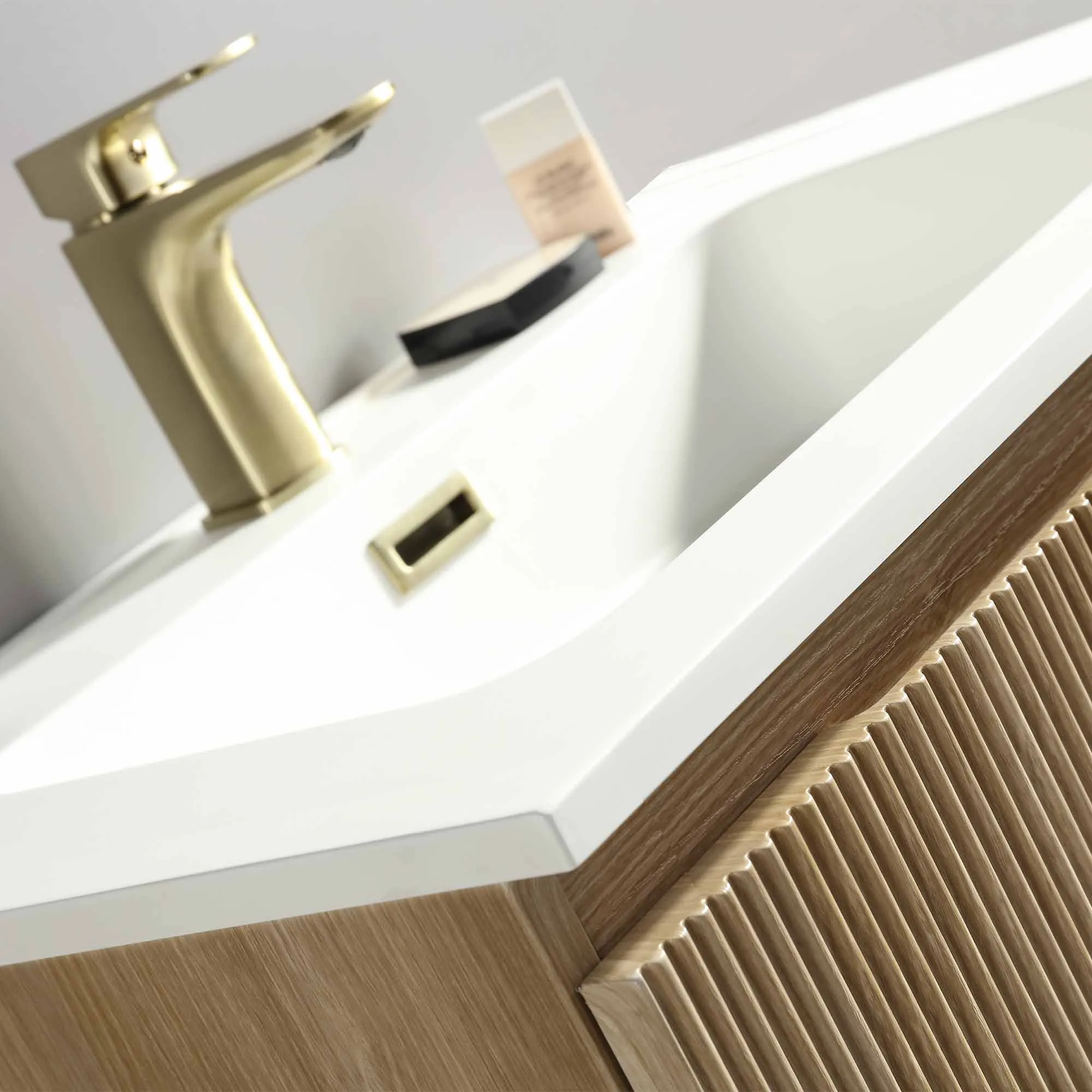 Florence Fluted Wall Mounted Vanity Unit With Washbasin - Country Oak