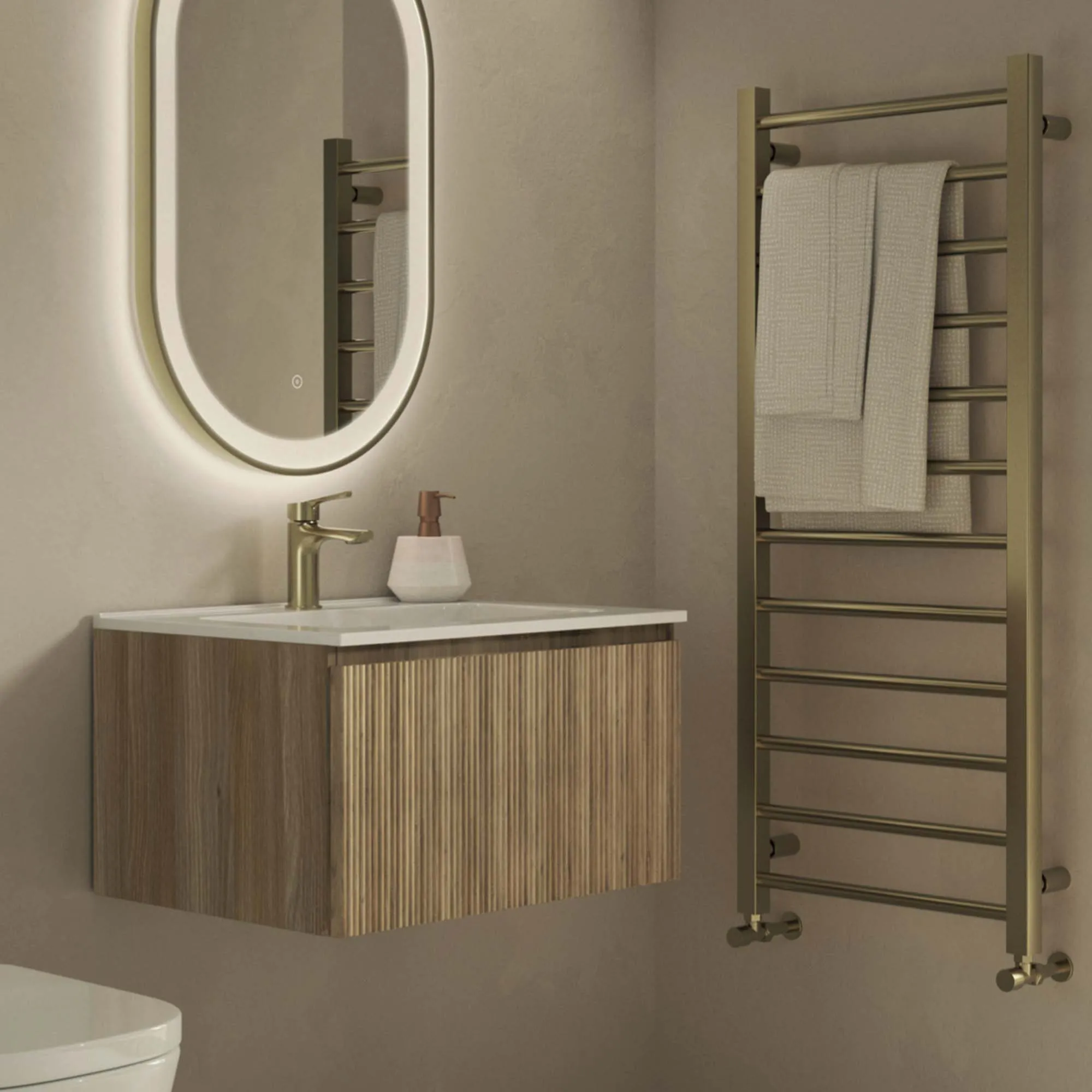 Florence Fluted Wall Mounted Vanity Unit With Washbasin - Country Oak