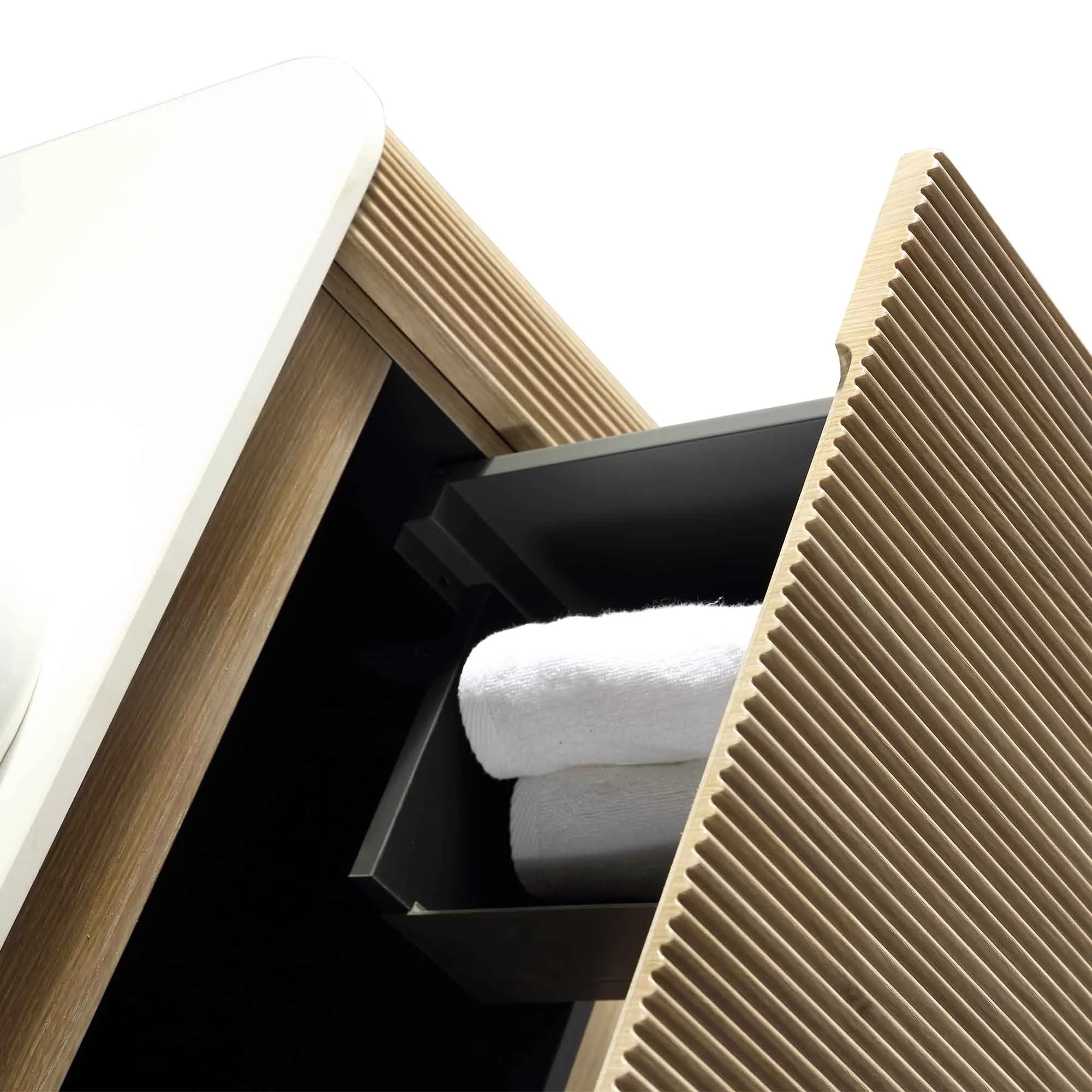 Florence Fluted Wall Mounted Vanity Unit With Washbasin - Country Oak