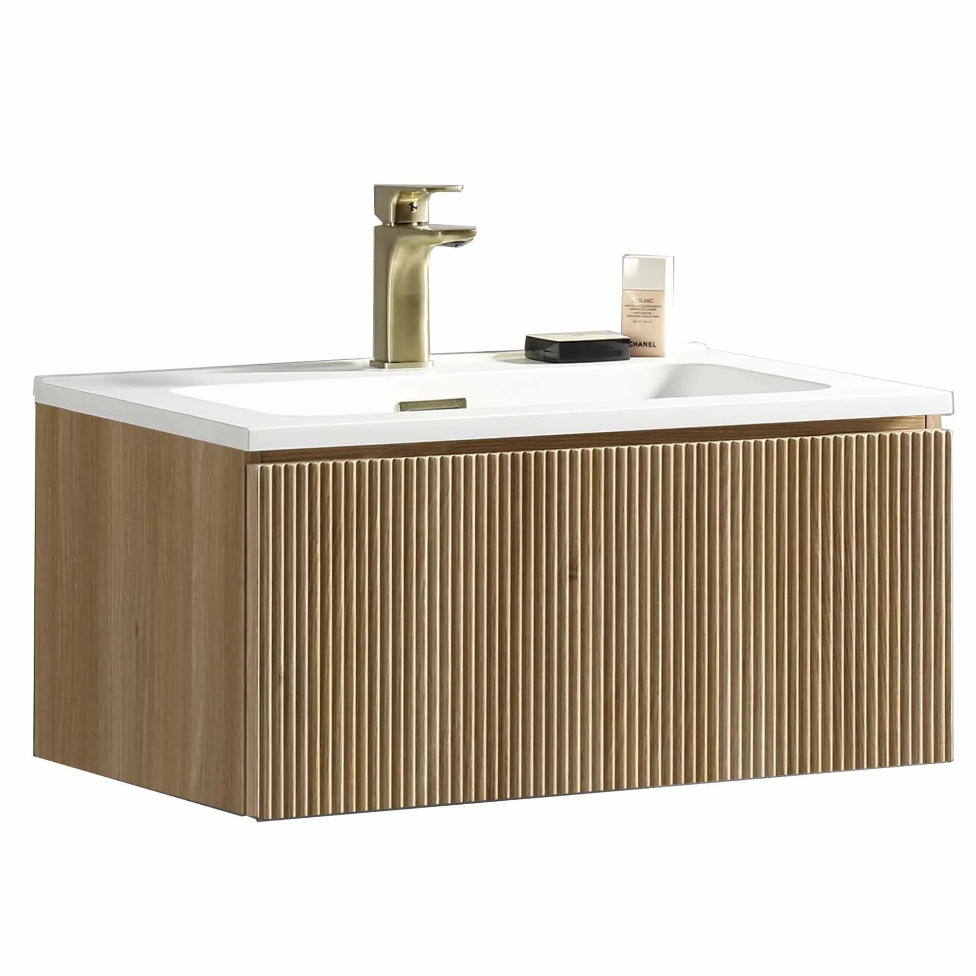 Florence Fluted Wall Mounted Vanity Unit With Washbasin - Country Oak