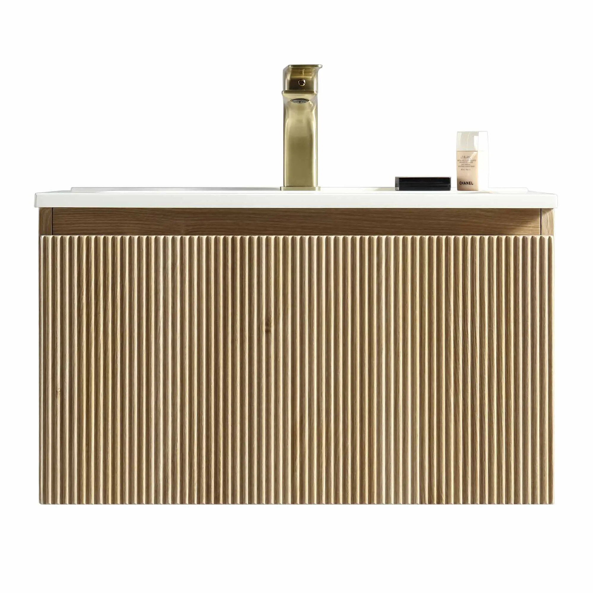 Florence Fluted Wall Mounted Vanity Unit With Washbasin - Country Oak