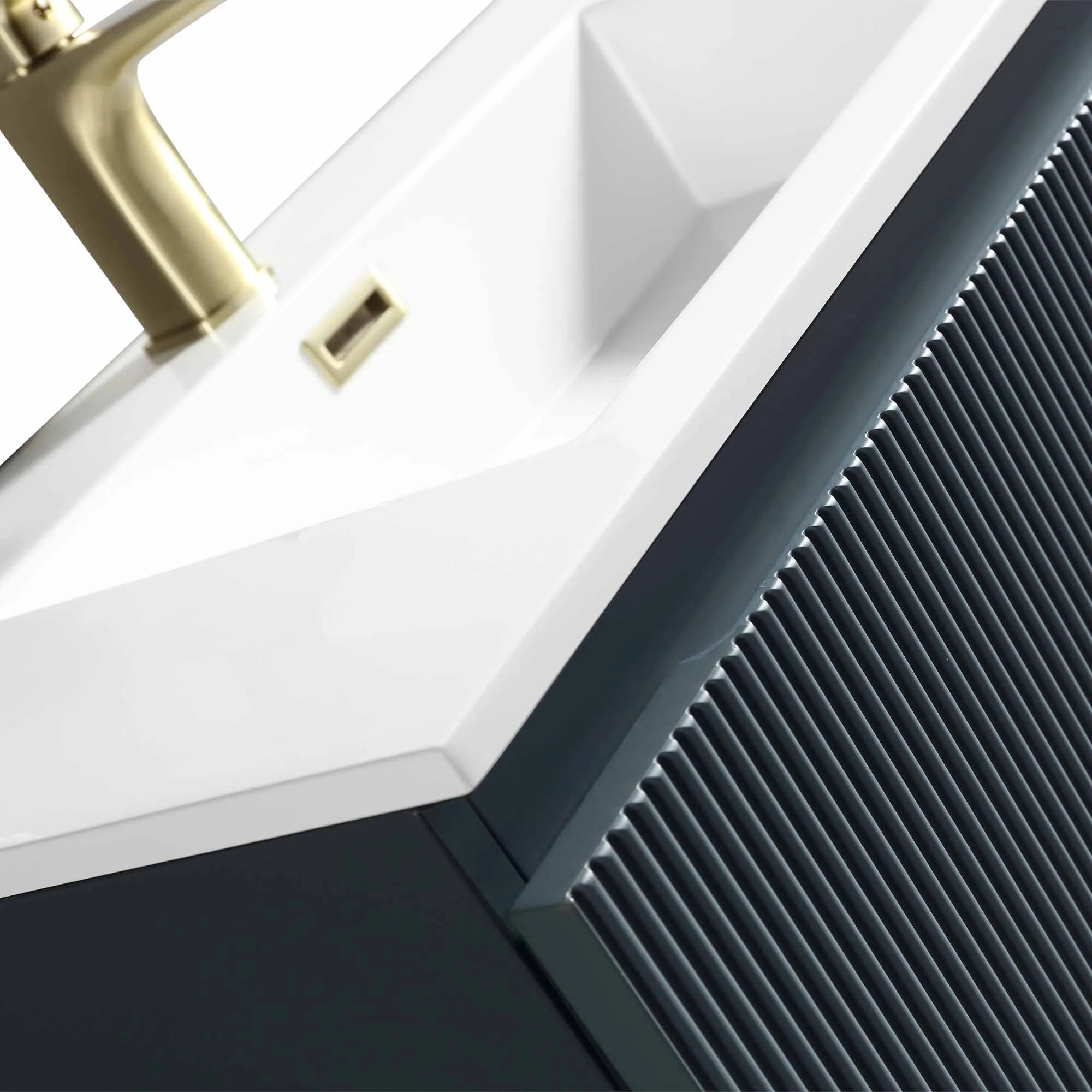 Florence Fluted Wall Mounted Vanity Unit With Washbasin - Midnight Shadow