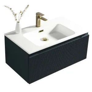 Florence Fluted Wall Mounted Vanity Unit With Washbasin - Midnight Shadow