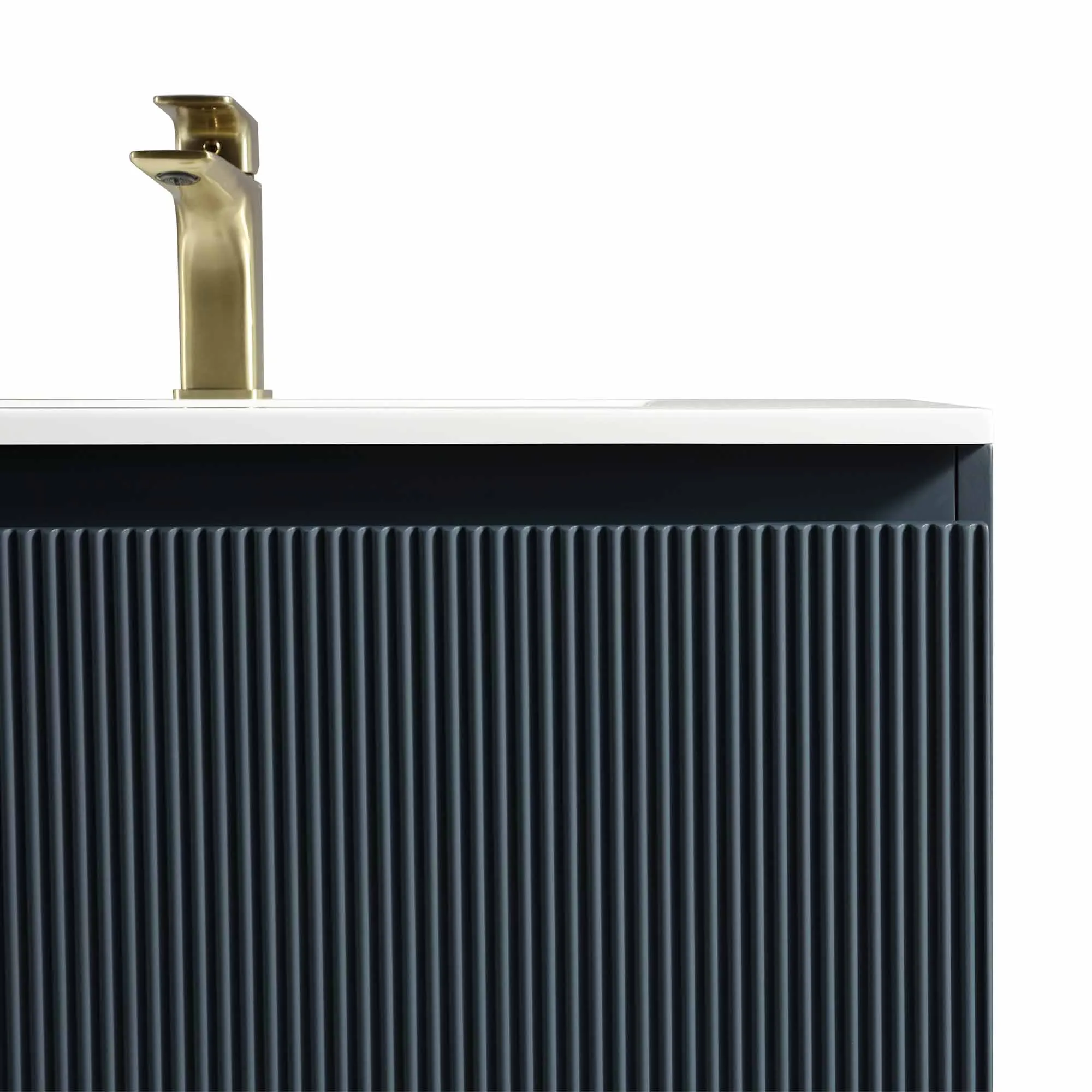 Florence Fluted Wall Mounted Vanity Unit With Washbasin - Midnight Shadow